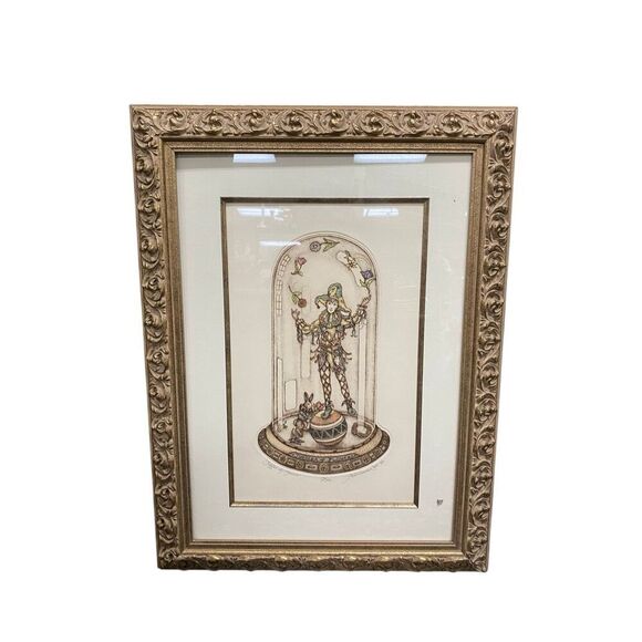 Alice V Scott Hand Painted Etching The Juggler of Colors Rare numbered signed